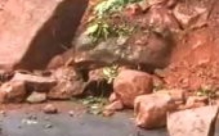 HUGE BOULDERS FALL ONTO ROAD IN GAJAPATI