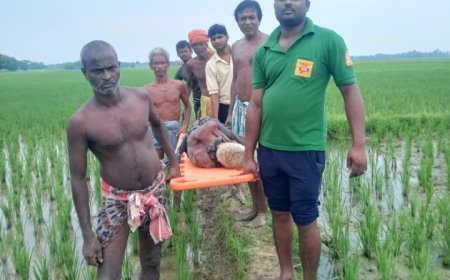 PATIENT CARRIED BY 108 AMBULANCE CREWS FOR 5-KM ON STRETCHER
