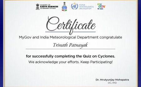 MyGov ଏବଂ ଭାରତୀୟ ପାଣିପାଗ ବିଭାଗ ତରଫରୁ ଆୟୋଜିତ କୁଇଜ ପ୍ରତିଯୋଗିତାରେ କୋରାପୁଟର ଯୁବ ଅଧ୍ୟାପକ ତଥା କବି ତ୍ରିନାଥ ପଟ୍ଟନାୟକଙ୍କୁ ପ୍ରଶଂସା ପତ୍ର ପ୍ରଦାନ ସ୍ୱରୂପ ସମ୍ମାନିତ