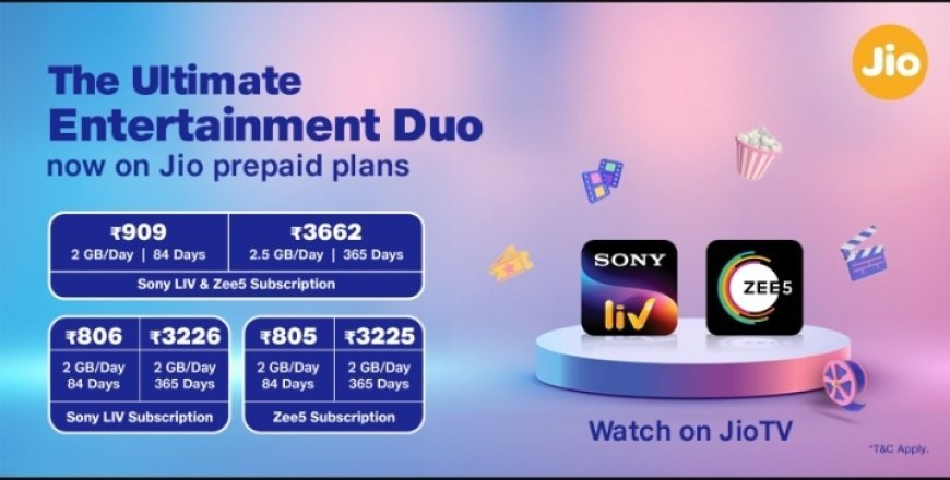 JIO LAUNCHES PREPAID PLANS WITH FREE SONYLIV AND ZEE5 SUBSCRIPTION