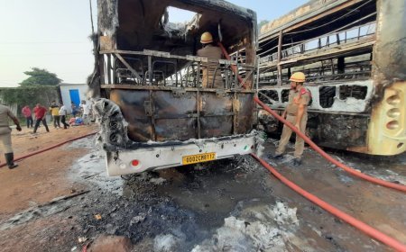 FIVE BUSES CATCH FIRE IN BHUBANESWAR
