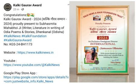 WRITER SUBHASMITA HONOURED WITH KALKI GAURAV SAMMAN 2024