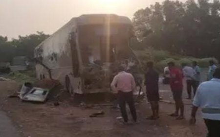 BUS RAMS INTO CEMENT-LADEN TRUCK; DRIVER, HELPER DEAD