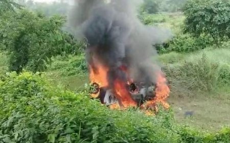 Car catches fire after hitting electric scooter