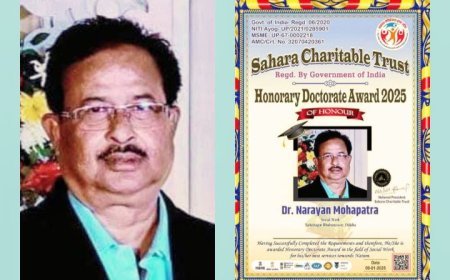 ସାହା ଚାରିଟେବୁଲ ଟ୍ରଷ୍ଟ ଭାରତ ପକ୍ଷରୁ ଡ଼ ନାରାୟଣ ମହାପାତ୍ର ସମ୍ମାନ ସୂଚକ ଡକ୍ଟରେଟ ଉପାଧିରେ ସମ୍ମାନୀତ