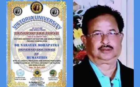 ଭିକଟୋରିଆ ୟୁନିଭରର୍ସିଟି ପକ୍ଷରୁ ଡ ନାରାୟଣ ମହାପାତ୍ର 'ସମ୍ମାନ ସୂଚକ ଡକ୍ଟରେଟ ଉପାଧି' ରେ ସମ୍ମାନୀତ