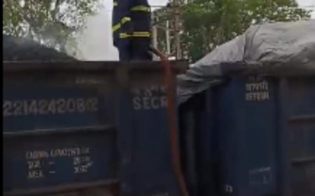 Coal-laden train catches fire