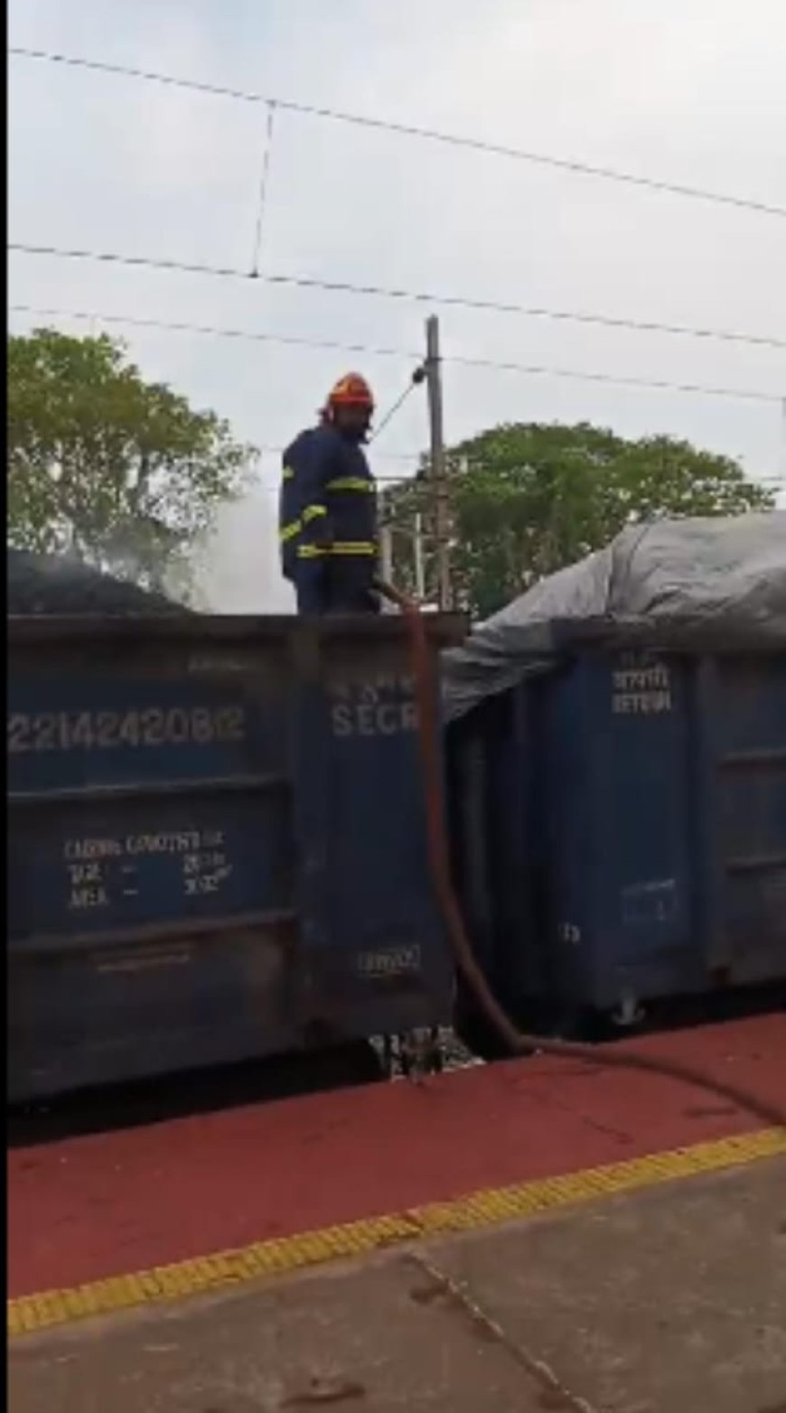Coal-laden train catches fire