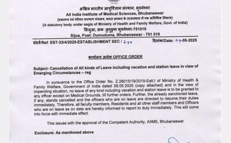 AIIMS Bhubaneswar announces cancellation of all kinds of leave